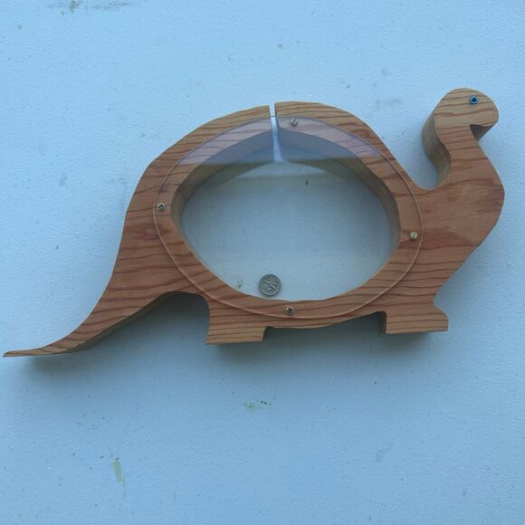 Wood Artistry Wooden Brontosaurus Dinosaur Clear Acrylic Tummy Coin Piggy Bank - Picture 2 of 5